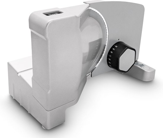 FRITEL Snijmachine - SL 3657 - Broodsnijmachine met Universeel Mes - Vlees- en Broodsnijder - 0-20mm -Ø 17cm - Vleessnijmachine voor thuis elektrisch - Schuine slede 15° - 150W