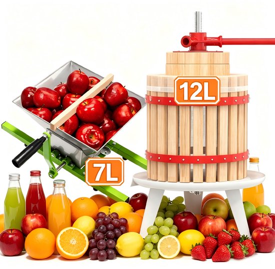 Froadp 12L Handmatige Fruitpers & 7L Fruitmolen - Handmatige fruitpersset - voor vers fruit, familiebijeenkomsten,Wijnmaken van froadp