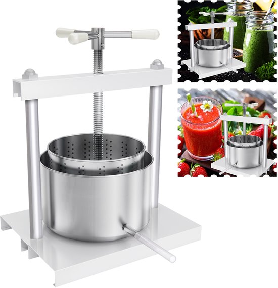 Froadp Fruitpers, wijnpers, 5L, roestvrij staal, fruitpers, bessenpers, mostpers