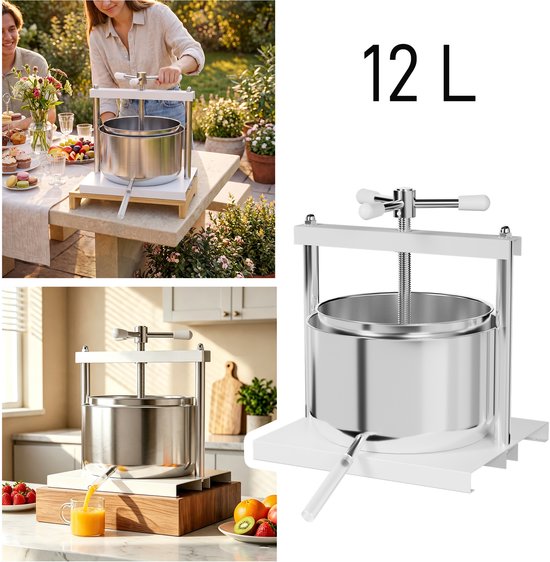 Froadp Handmatige fruitpers 6L van voedingskwaliteit 430 roestvrij staal, gepoedercoat ijzeren frame, hoge sapopbrengst, eenvoudig te demonteren en schoon te maken voor sap, wijn en cider van froadp