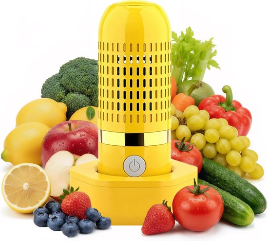 Fruit- en groentereiniger - Capsulevormig reinigingsapparaat - met OH-ionzuiveringstechnologie - waterdicht en snoerloos - 1 stuk(geel)