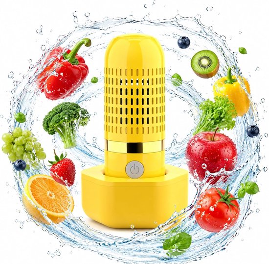Fruit- & Groentewasser — Groentereinigingsapparaat — Draagbare, draadloze USB-fruit- & groentereiniger — ABS-fruit- & groentereiniger — Ontworpen voor het reinigen van diverse voedingsmiddelen — Geel