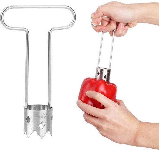 Fruitboor T-Type - Roestvrijstalen Groente/Frambozenboor - Compact - 16x3,5x9,5cm - Keukenbenodigdheden - Handmatig Peperpitboorgereedschap - Groenteboormachine