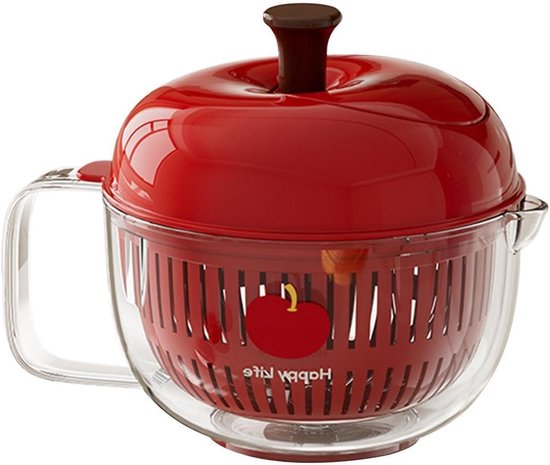 Fruitcentrifuge Kom - Groente Droger - Verse Salade Maken - Handslinger Bediening - 21 cm - Rood