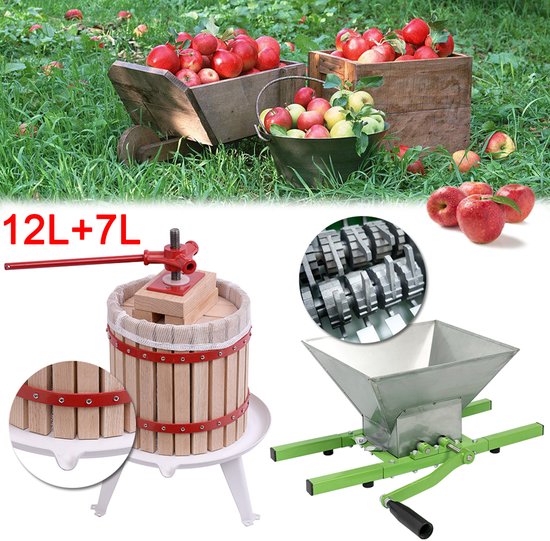 Fruitpers met obstmolen - 7L molen en 12L houten pers
