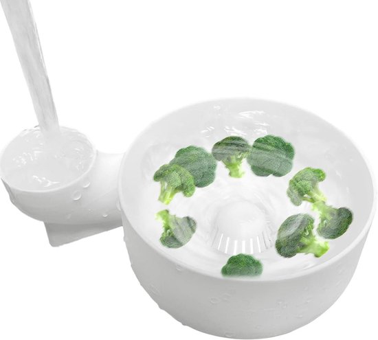 Fruitspinner - Bessenwaskom Salade Droger - Fruit Reinigen - Hoge Snelheid Rotatie - 20 cm - Wit