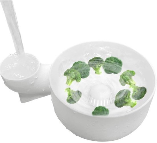 Fruitspinner - Bessenwaskom, saladezeef - Fruit reinigen - Snelle centrifugale rotatie - 20x13.5x7.5cm - Wit