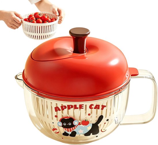 Fruitwasser Groentewasser - Slacentrifuge Uitlekbak - Verse Salades Maken - Compacte Uitlegfunctie - 20x17x17 cm - Rood