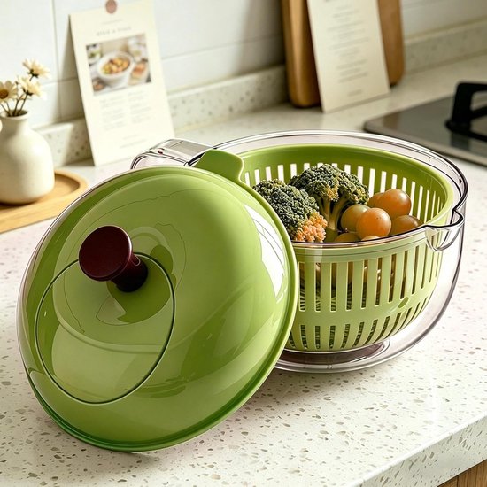 Fruitwasser Kom - Groente Wasbak - Salade Voorbereiden - Slingercentrifuge Functie - 23 x 23 x 18 cm - Groen