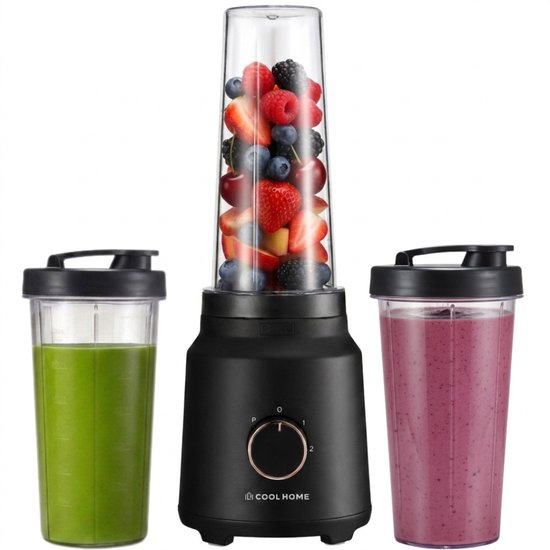 FusionPro Smoothie Blender To Go – Inclusief 2 Bekers – 2 Snelheden en Pulse functie - 320W - CoolHome