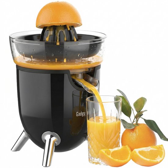 Gadgy Citruspers Elektrisch - Sinaasappelpers en Citroenpers met Schenktuit - Juicer met 2 perskegels - Antidrupsysteem - Antislip - 100W - Zwart - Vaatwasserbestendig - Moederdag Cadeautje van Merkloos