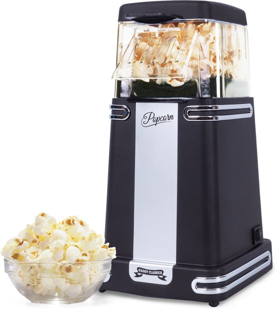Gadgy Popcorn Machine Retro - Zwart - Hete Lucht Popcorn Maker- 26,5 x 14 CM - Funcooking voor Party & Kids