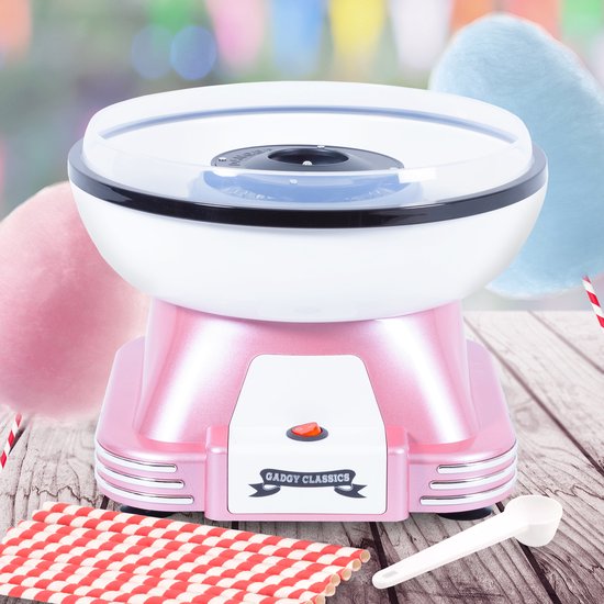 Gadgy Suikerspinmachine Retro Roze, met 10 Stokjes en Maatlepel - Suikerspinmakers - Snoep - Kinderfeestje - Suikerspin Suiker - Cotton Candy