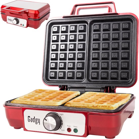 Gadgy Wafelijzer - Wafelmaker 2 Wafels per keer - Waffle Maker - Anti-Aanbaklaag - 1000 Watt - Regelbare Thermostaat van Gadgy