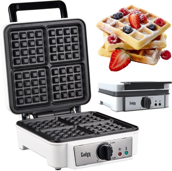 Gadgy Wafelijzer - Wafelmaker voor 4 Brusselse Wafels - Anti aanbaklaag - Temperatuur instelbaar - indicatielampje - Wafels van 8.5x7 cm - Vaderdag Cadeau van Gadgy