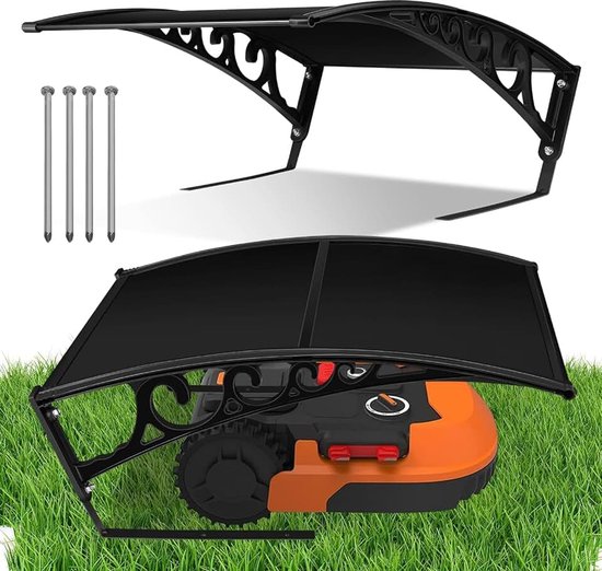 Garage voor robotmaaier, carport voor grasmaaiers en robotmaaiers, 105 x 85 x 45 cm, weerbestendige garage voor de tuin, uv-bescherming, robotmaaiergarage met metalen poten, zwart