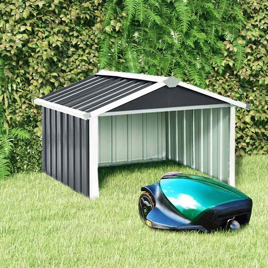 Garage voor robotmaaier, garage met zadeldak, gazonrobot, carport, zon- en regenbescherming voor grasmaaier, grasmaaier, garage, 92 x 97 x 63 cm, verzinkt staal, antraciet