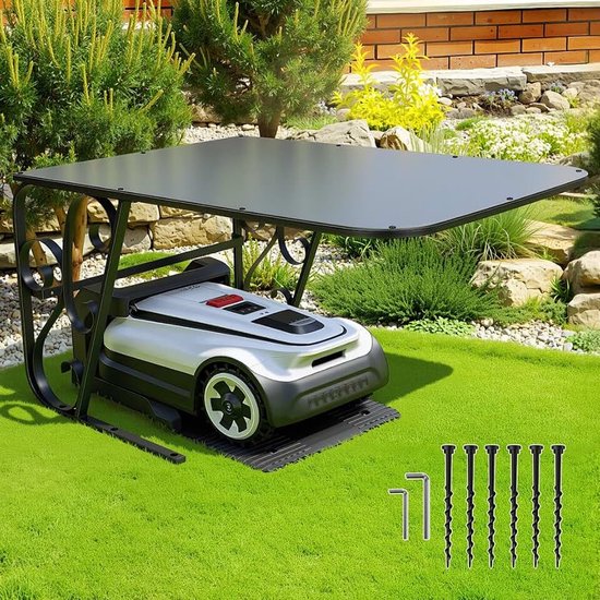 Garage voor robotmaaier, garage voor robotmaaier van aluminium composietplaat, robotmaaier garage bestand tegen wind en weer, beschermt de robotmaaier tegen uv-straling, 80 x 56 x 43 cm