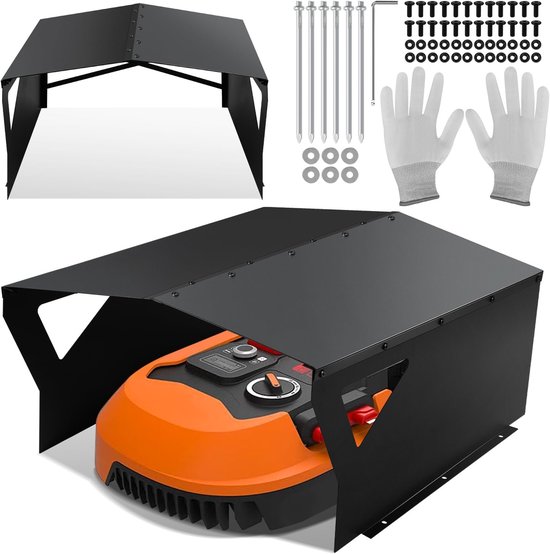 Garage voor robotmaaier, gegalvaniseerde beschermoverkapping, carport, overkapping voor grasmaaier, grasmaaier, met handschoenen en uv-bescherming, ideaal tegen regen en hagel, 78 x 60 x 34