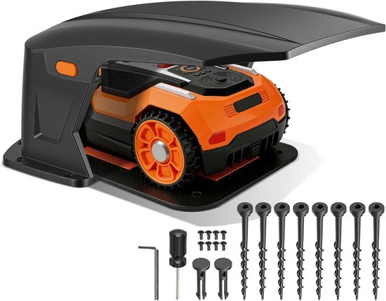 Garage voor robotmaaier met opklapbaar dak, garage voor robotmaaier met serviceklep, garage voor robotmaaier, weerbestendig, UV- en regenbescherming, zonder