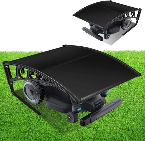 Garage voor robotmaaier, robuuste carport met boogdesign, weerbestendige overkapping van aluminium en pc-steunplaten, uv-bestendig, 106 x 87 x 50 cm, zwart