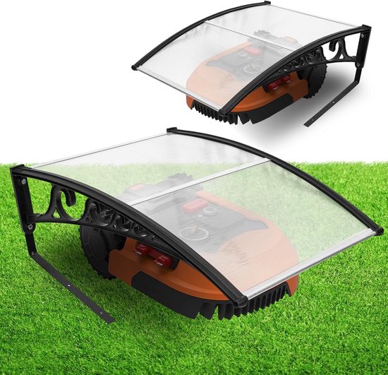 Garage voor robotmaaier, robuuste schuilplaats met boogdesign, weerbestendige overkapping van aluminium en pc-steunplaten, uv-bestendig, 106 x 87 x 50 cm, transparant