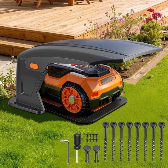 Garage voor robotmaaier van ABS, grasmaaier-overkapping, 70,5 × 57 × 33 cm, weerbestendige afdekking voor robotmaaier en laadstation, uv- en regenbescherming, universeel compatibel, incl