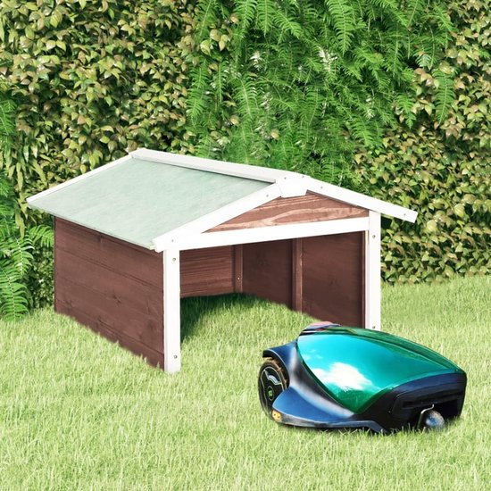 Garage voor robotmaaier, van hout, 72 x 87 x 50 cm, beschermhuis voor robotmaaier, weerbestendig, onderdak voor robotmaaier, laadstation, tuin, beschermhok, mokka-wit