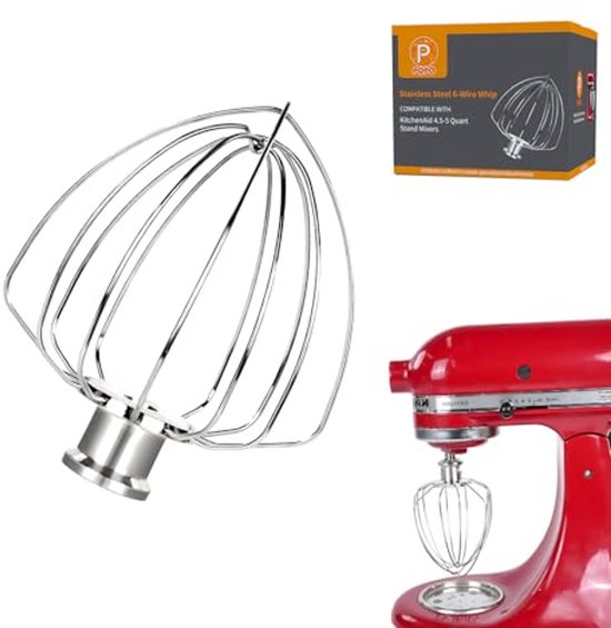 Garde opzetstuk - Mixer accessoires - Luchtige recepten maken - Duurzaam roestvrij staal - 6 draads - Zilverkleurig