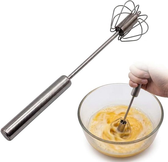 Garde roestvrij staal 12 inch handmixer zonder stroom | Halfautomatische garde van roestvrij staal, 30,5 cm, ideaal als handmixer zonder stroom voor keuken en dagelijks gebruik