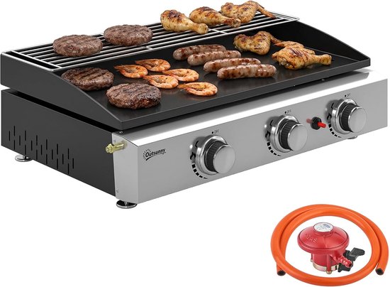 Gas Grill Plancha - Draagbare BBQ - Buiten Koken - Drie Onafhankelijke Zones - 62 x 44 x 21 cm