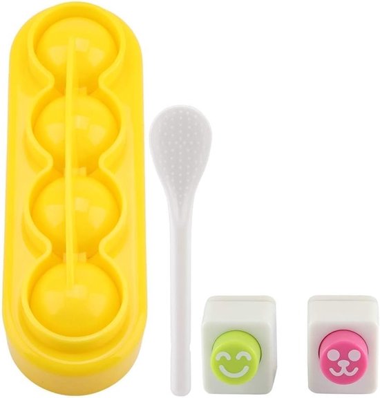 Geel Rijstbalvorm Accessoires voor Bentobox met Lepel en Embossing Tool voor DIY Lunch en Snack Creaties
