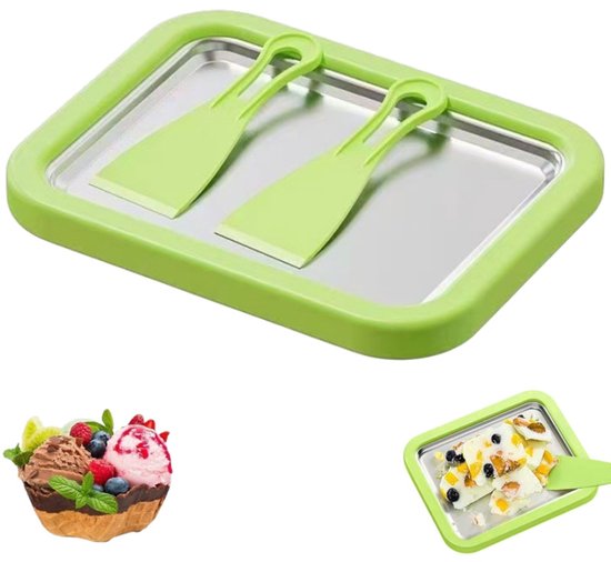 Gefrituurd ijsapparaat - Gefrituurde yoghurtmaker - Rolijsapparaat - Zelfgemaakte koude dranken - RVS - Inclusief schraper - Gefrituurd ijsapparaat - Geschikt voor zelfgemaakte gefrituurde yoghurt en ijs - Groen - 22*17,5*3,5 cm van Merkloos