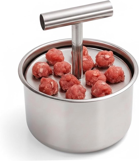 Gehaktbal Maker, 12 Ballen Roestvrij Staal Gehaktbal Maker Tool Handmatige Push Press Vlees Tenderiser Maken Mal, Thuis Koken Gereedschap，11.3×6.5cm