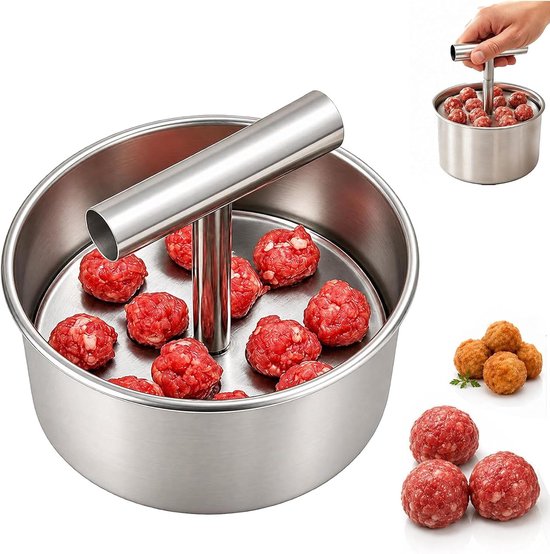 Gehaktballen Maker - 12 Gaten - Gehaktballentang - Gehaktballenlepe - Gehaktbalmaker - Gehaktbaltang - Gehaktballetjesvorm - Gehaktballen - Keukengerei - Keukenaccessoires - RVS - Voor Keuken, Koken en BBQ - Zilver