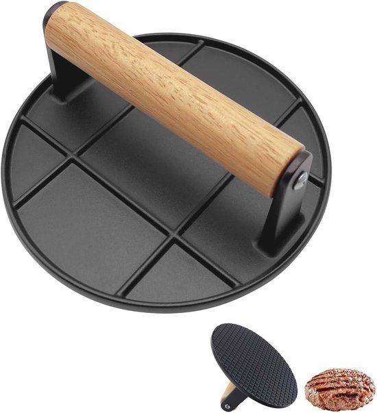 Gehaktbalmenmaker - 16cm Ronde Hamburgerpers, Hittebestendig Houten Handvat, Geen Sticker Hamburger Smasher Voor BBQ Flat Top Grill Koken, Zwart van Smaier