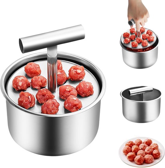 Gehaktbalmenmaker - Gehaktballetjesvorm, roestvrij staal, 12 ballen, handmatige push-per-vleesklopper maker, draagbare gehaktballen, eenvoudig gehaktballen maken, thuis koken gereedschap voor keuken van Merkloos