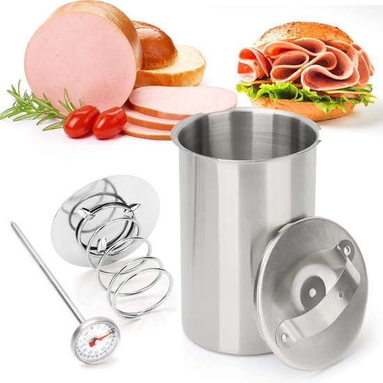 Gehaktbalmenmaker - Hamkooktoestel, drukhamkoker, roestvrij stalen vleespers voor gezond zelfgemaakt vlees met thermometer van BBQ-Toro