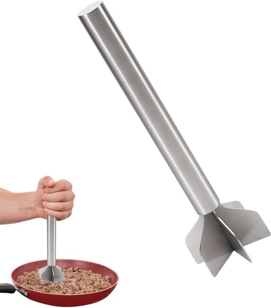 Gehaktmenger - Vleeshakker - Voedselbereiding - Hittebestendig RVS - 25 cm - Zilver