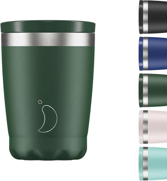 Geïsoleerde Koffiebeker van Roestvrij Staal - Dubbelwandig met Deksel - Matte Groene 340ml