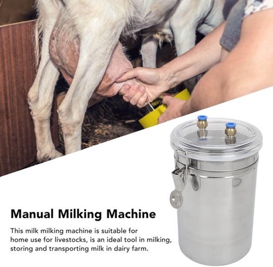 Geitenmelkmachine 2L - Handmatige Melkmachine - Draagbare Huishoudelijke Melker - Roestvrij Staal - Capaciteit 2L - Inclusief Slang en Handleiding