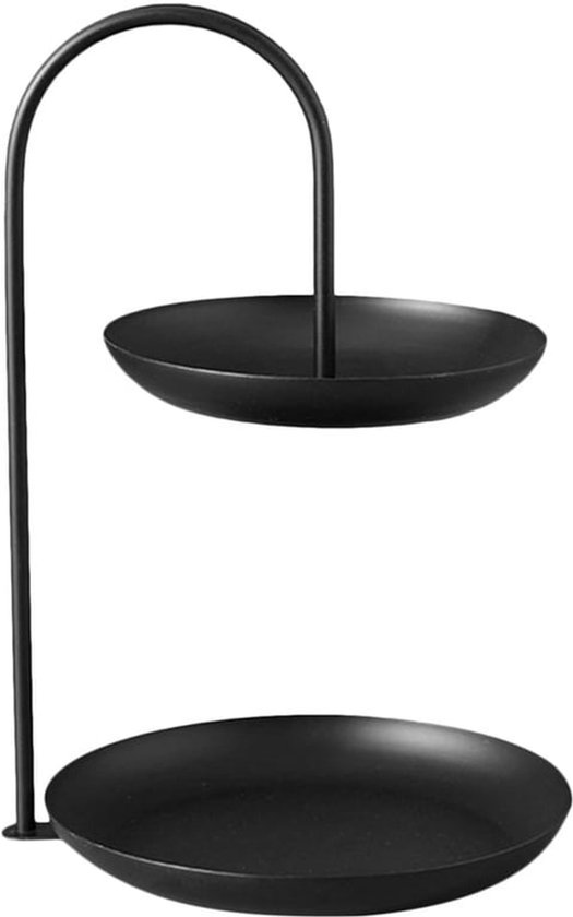 Gelaagde Dienbladstandaard, 2-laags Ijzeren Waterdichte Fruitdienblad Dubbele Laag Opbergschaal voor Thuiskantoor Feest Bruiloft Decor (BLACK) van Merkloos