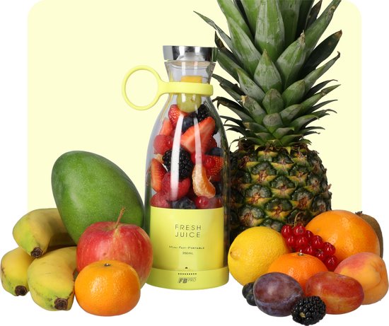 Gele Draadloze Blender To Go - Smoothie maker voor onderweg! - Draagbare mini blender geel - Mixer voor smoothies - Draadloos opladen mogelijk! - Handmixer voor gezonde drankjes van Merkloos
