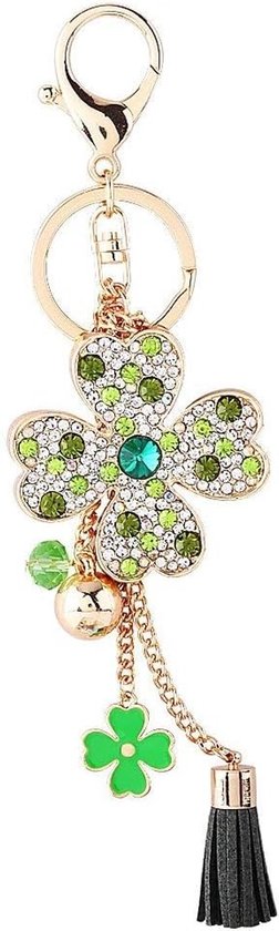 Gelukkig klavertje vier sleutelhanger met kwast en kristal strass voor vrouwen, charmante portemonnee en handtasaccessoire, perfect als geluksgeschenk van Merkloos