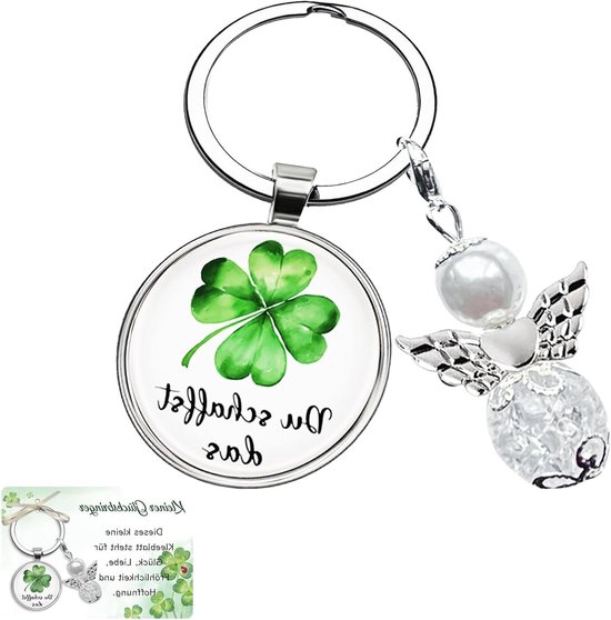Geluksbrenger Sleutelhanger met Vierklaver – Inspirerend Cadeau voor Vrouwen, Stijlvol en Duurzaam, Perfect voor Elke Gelegenheid van Merkloos