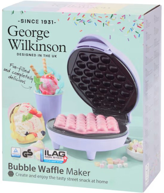 George Wilkinson Bubble Wafelmaker - Antiaanbaklaag - Snel Op Temperatuur - Verkrijgbaar in 3 Kleuren (Groen, Violet & Blauw) van George Wilkinson