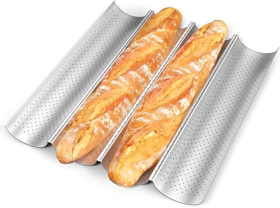 Geperforeerde Anti-aanbak Stokbroodpan 38 x 33 cm - 4-sleuven Baguette Pan voor Perfect Gebakken Brood