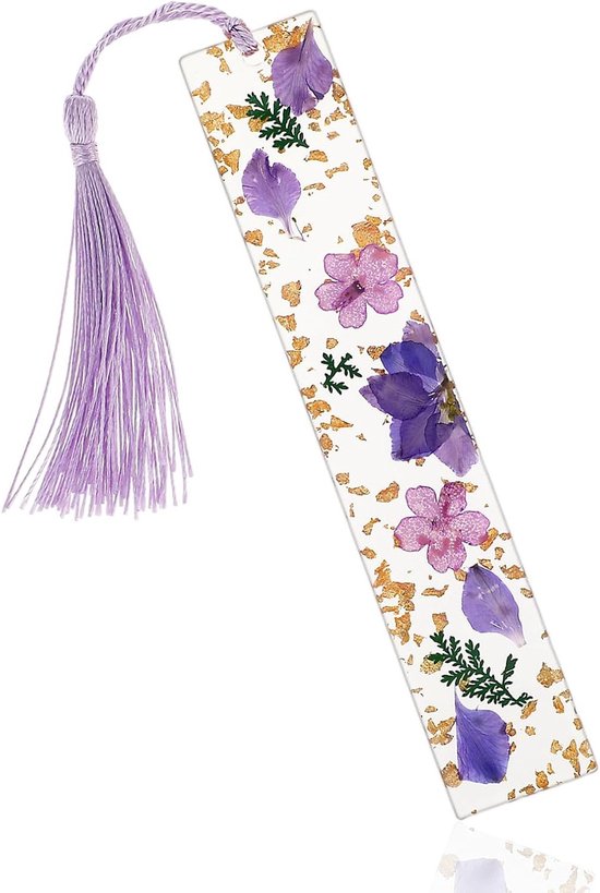 Geprinte Bloemen Resin Tassel Boekenlegger - Paarse Bookmark voor Boekenliefhebbers, Uniek Cadeau, Leuke Accessoire van Merkloos