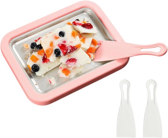 Gerolde IJs Bak - Yoghurt Dessert Machine - Zelf Desserts Maken - Dubbele Schraper - 22.6 cm breed - Roze