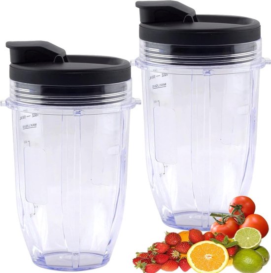 Geschikt voor 18oz Blenderbeker met Sip & Seal-deksel - Geschikt voor ,BL450,BL454,BL455,BL456,BL480,BL481,BL482,BL490,BL640,BL642,BL682,SS101,SS401,SS351/,voor Nutri Ninja Auto IQ-serie blenders, 2-pack van Nutri Ninja
